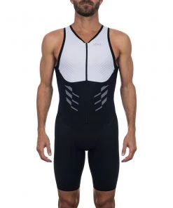 ROKA Tri Suits Men's Gen II Elite Aero Sleeveless Tri Suit - White/Black